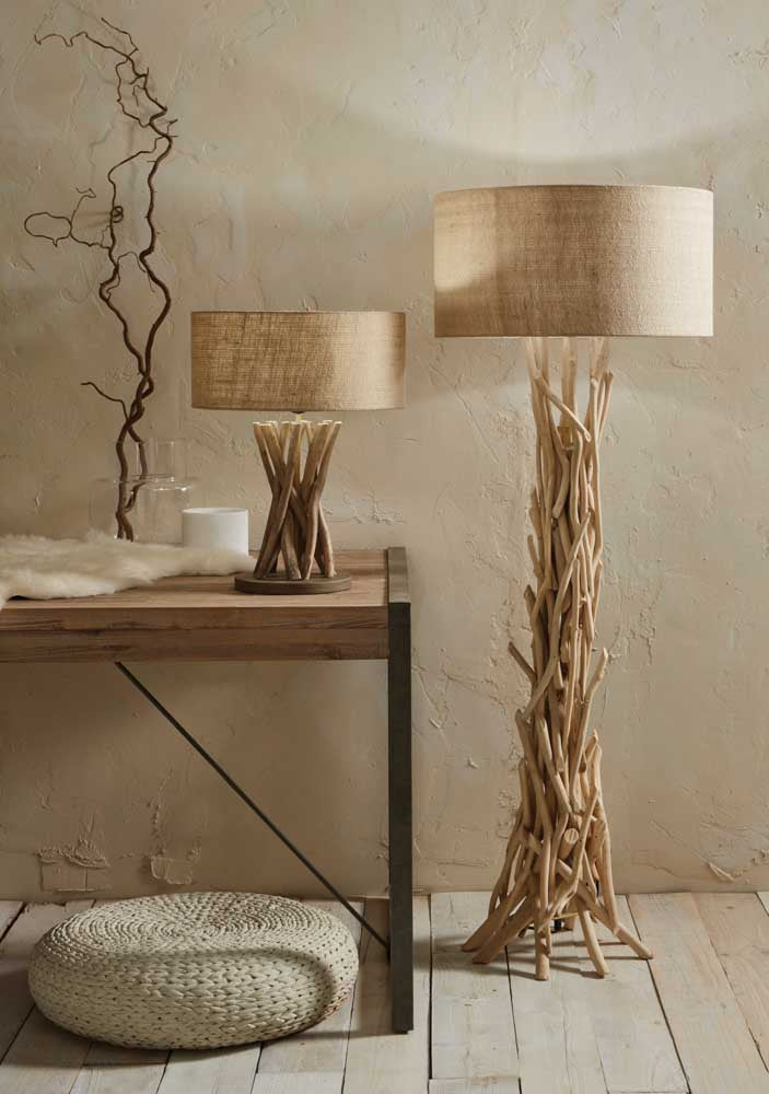 Derna Drift Wood Floor Lamp with Natural Jute Shade