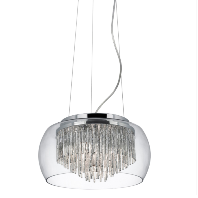 Curved Clear Glass Pendant With Aluminium Spirals