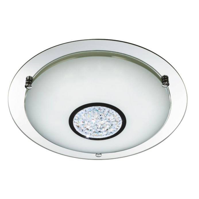 LED Semi-Flush Light with White Glass Shade and Crystal Inner Decoration (Suitable for Bathrooms)
