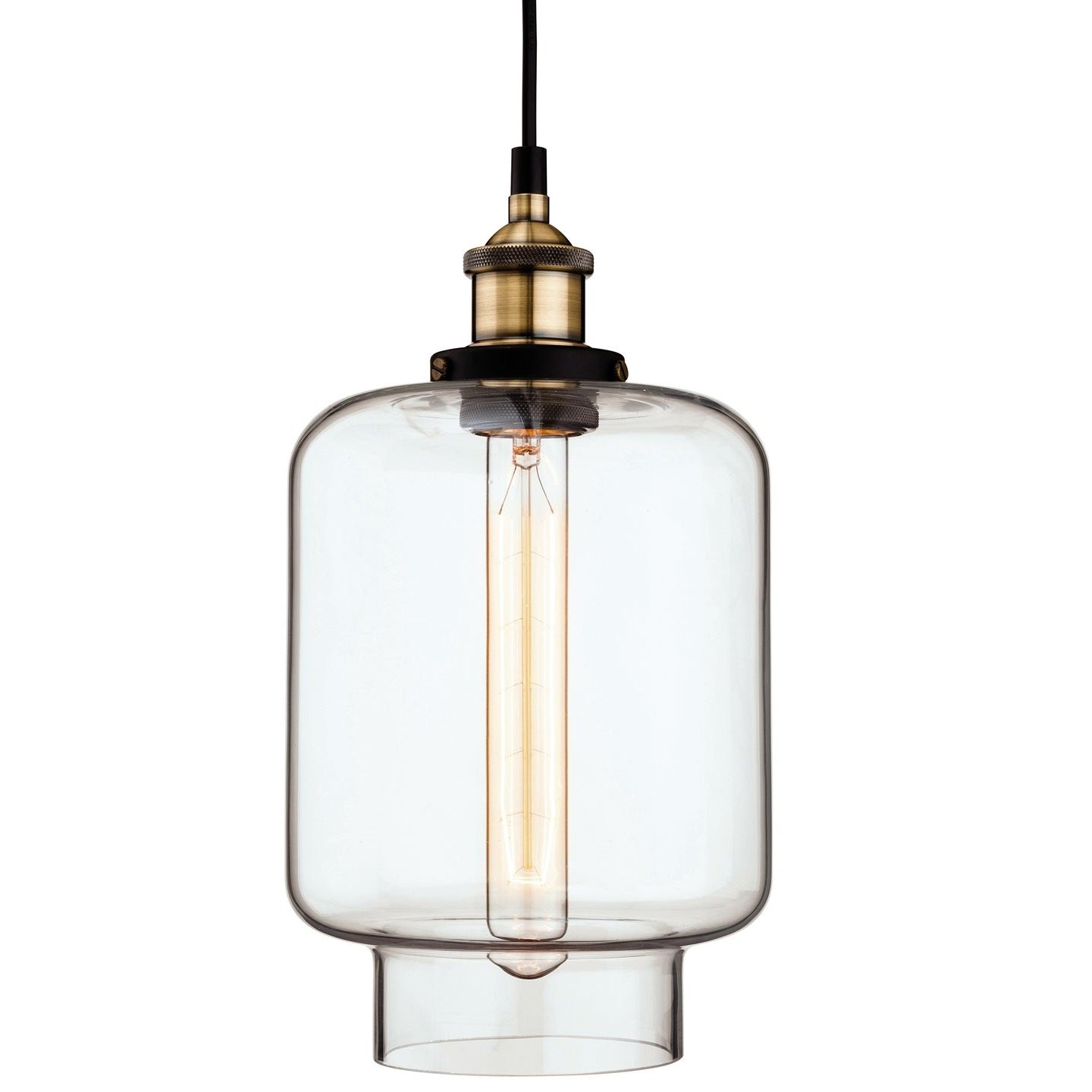 Empire Antique Brass and Glass Barrel Pendant