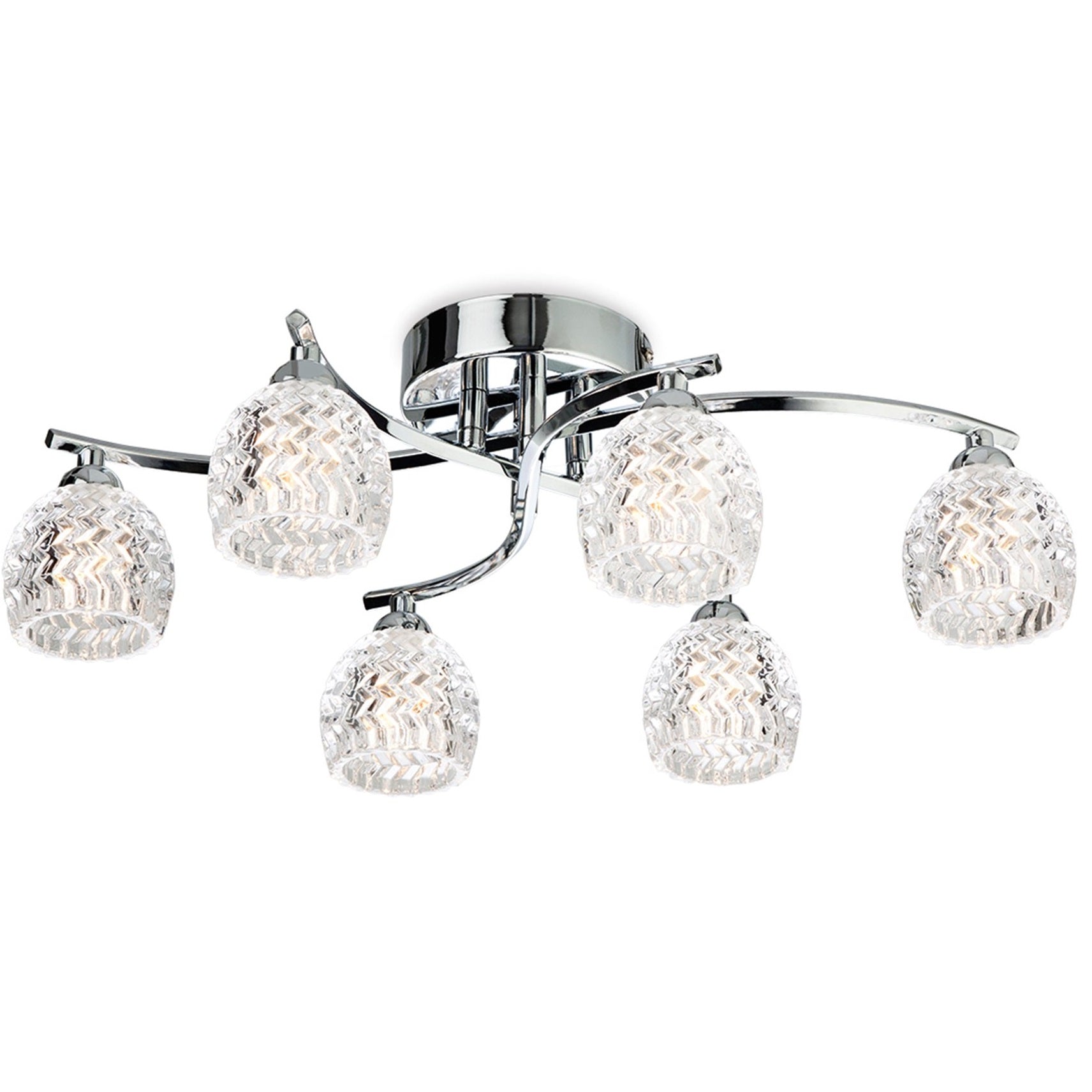 Maple 6 Light Semi-Flush Glass and Chrome Ceiling Fitting