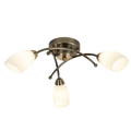 Opal Glass with Antique Brass 3 Light Semi-Flush Ceiling Light