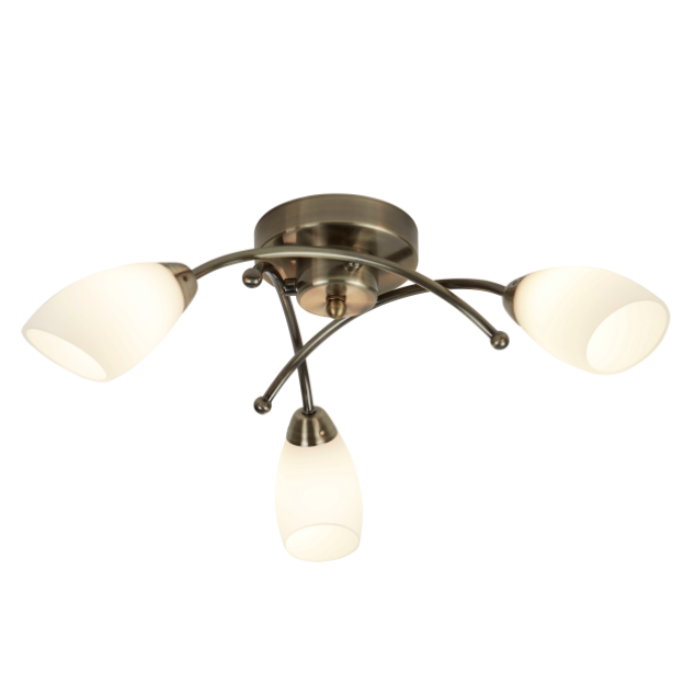 Opal Glass with Antique Brass 3 Light Semi-Flush Ceiling Light