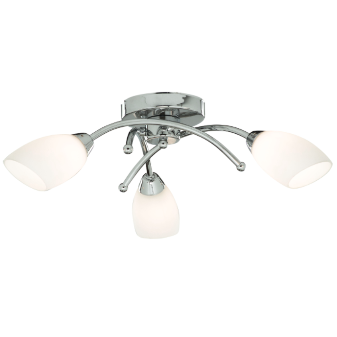 Opal Glass with Chrome 3 Light Semi-Flush Ceiling Light