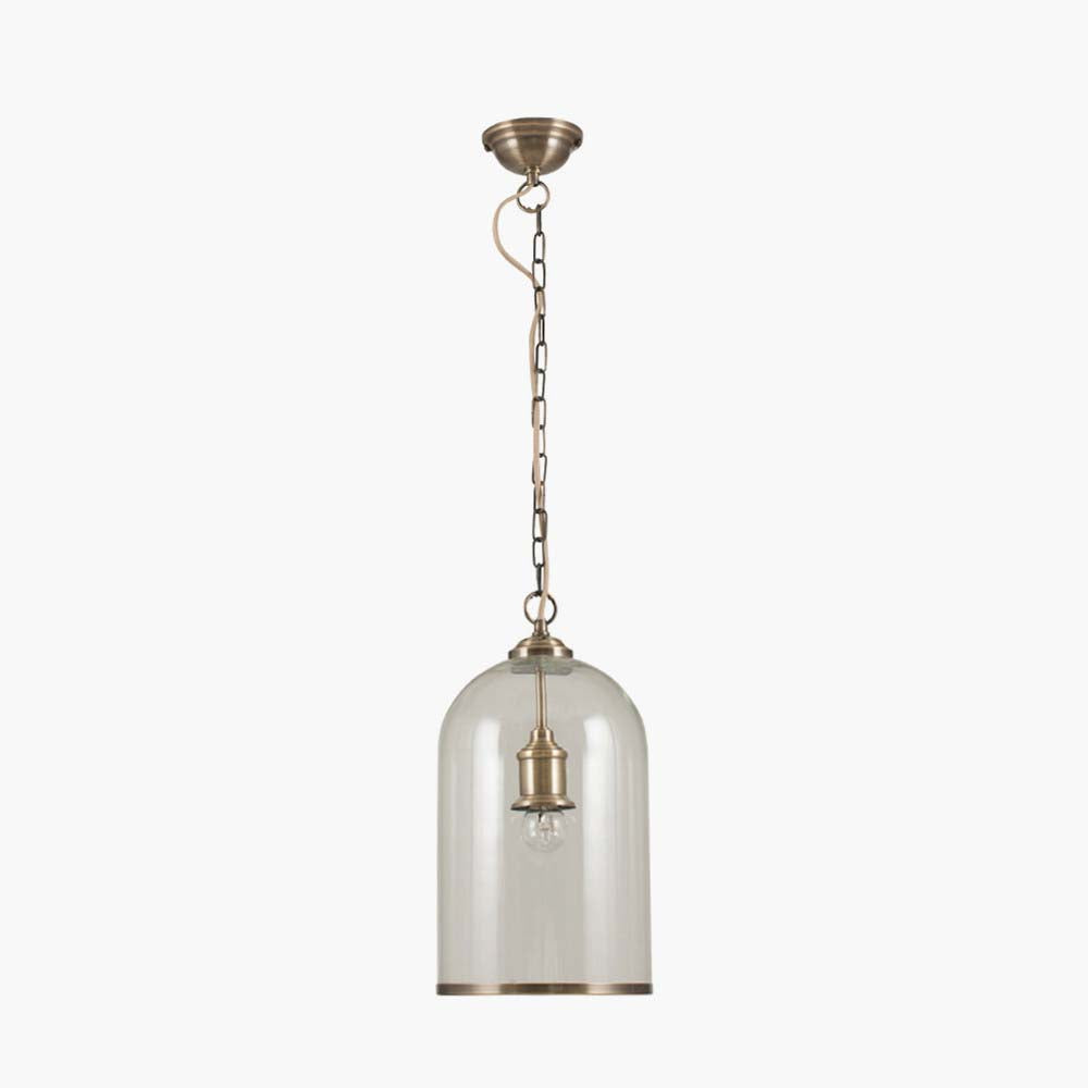 Pacific Cloche Clear Glass and Antique Brass Pendant 35-123