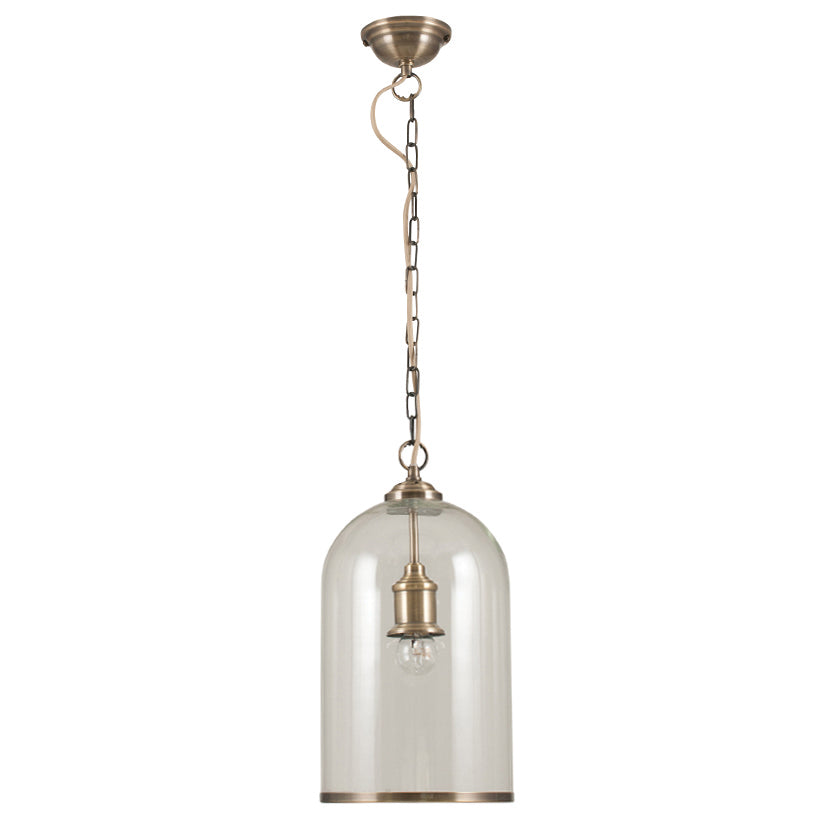 Pacific Cloche Clear Glass and Antique Brass Pendant 35-123