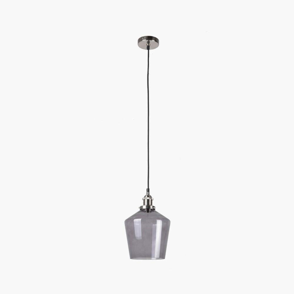 Pacific Emmanuelle Antique Silver Metal and Smoke Glass Pendant 35-127