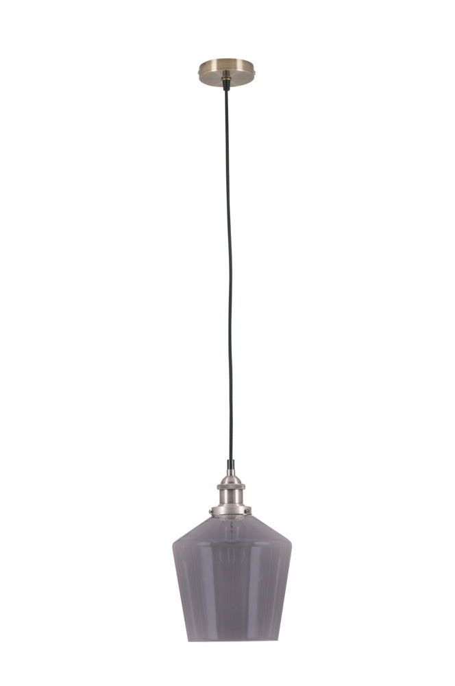 Pacific Emmanuelle Antique Silver Metal and Smoke Glass Pendant 35-127