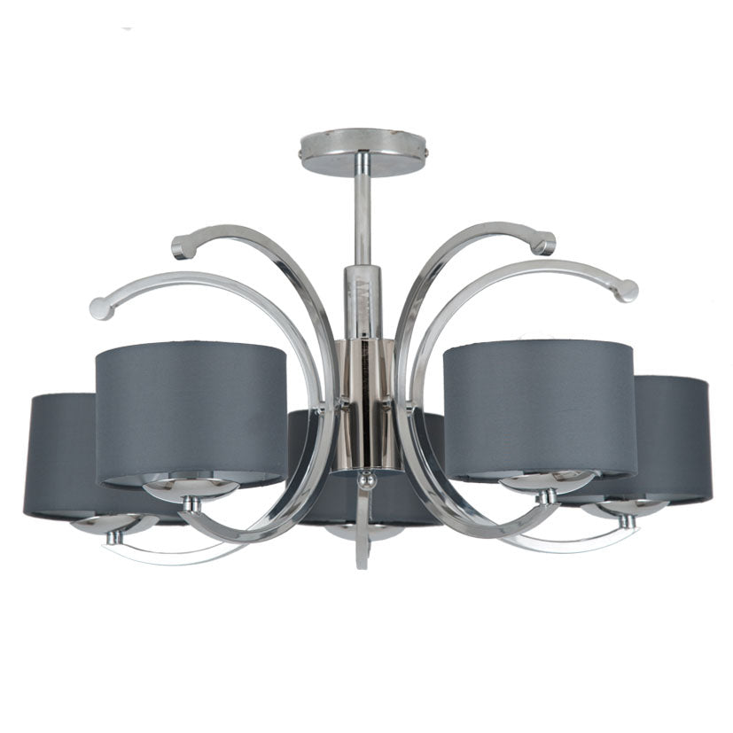 Pacific Arcadia Silver Metal Five Curved Arm Semi Flush Pendant 35-143