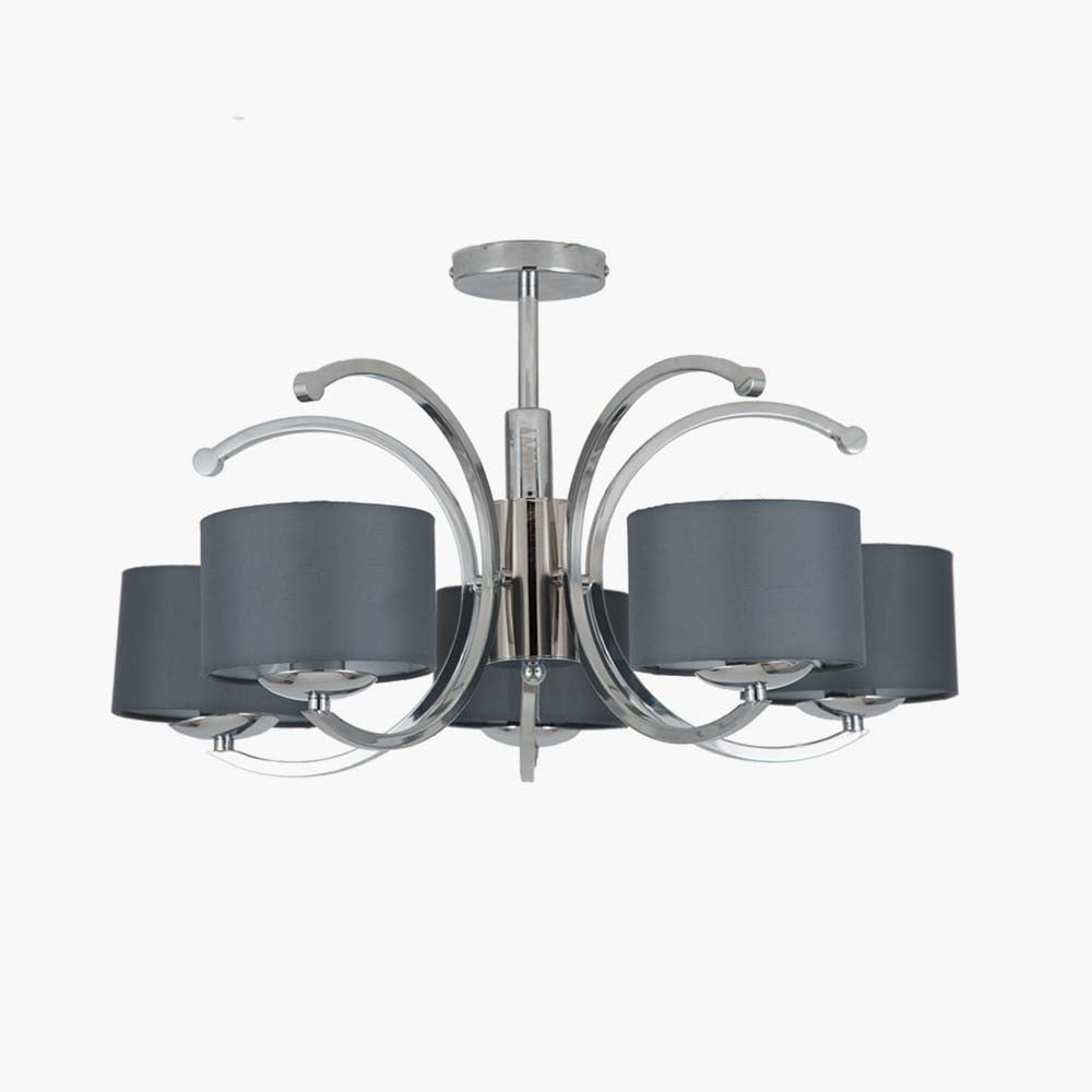 Pacific Arcadia Silver Metal Five Curved Arm Semi Flush Pendant 35-143