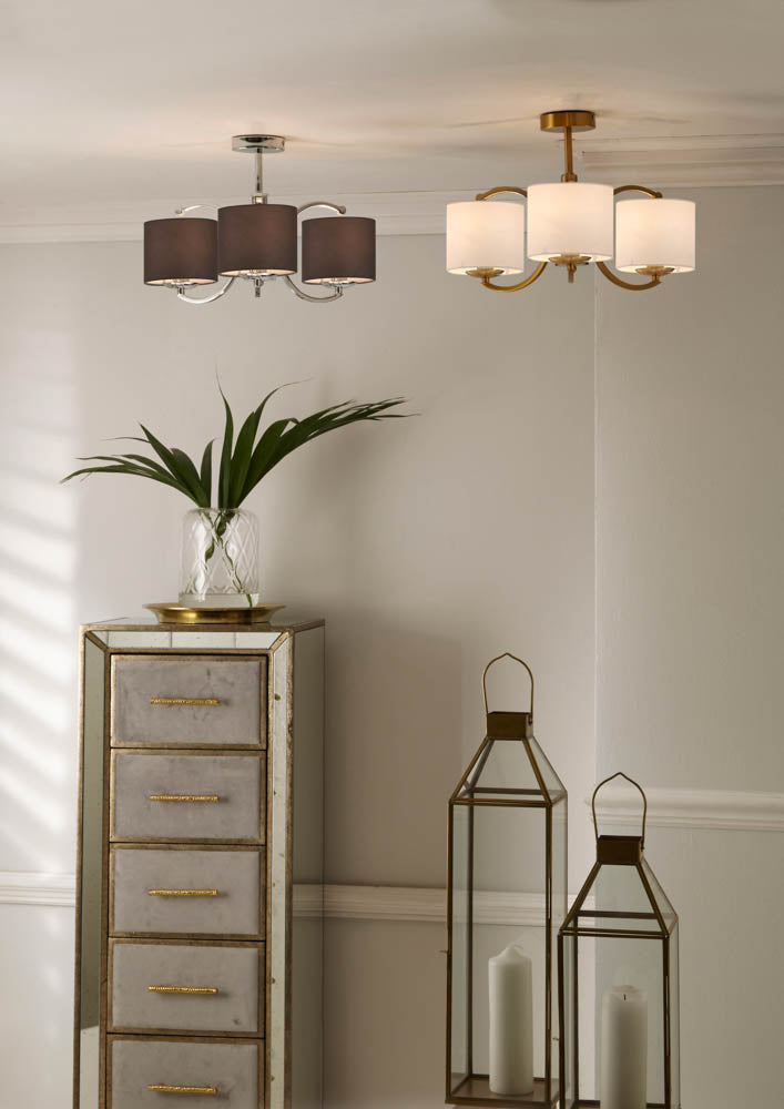 Pacific Arcadia Satin Brass Metal Curved 3 Arm Semi Flush Pendant 35-220