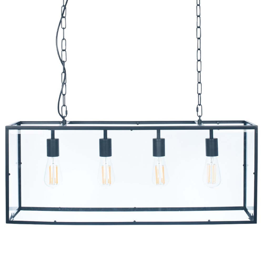 Pacific Llewellyn Matt Black Metal and Glass Four Bulb Pendant 35-253