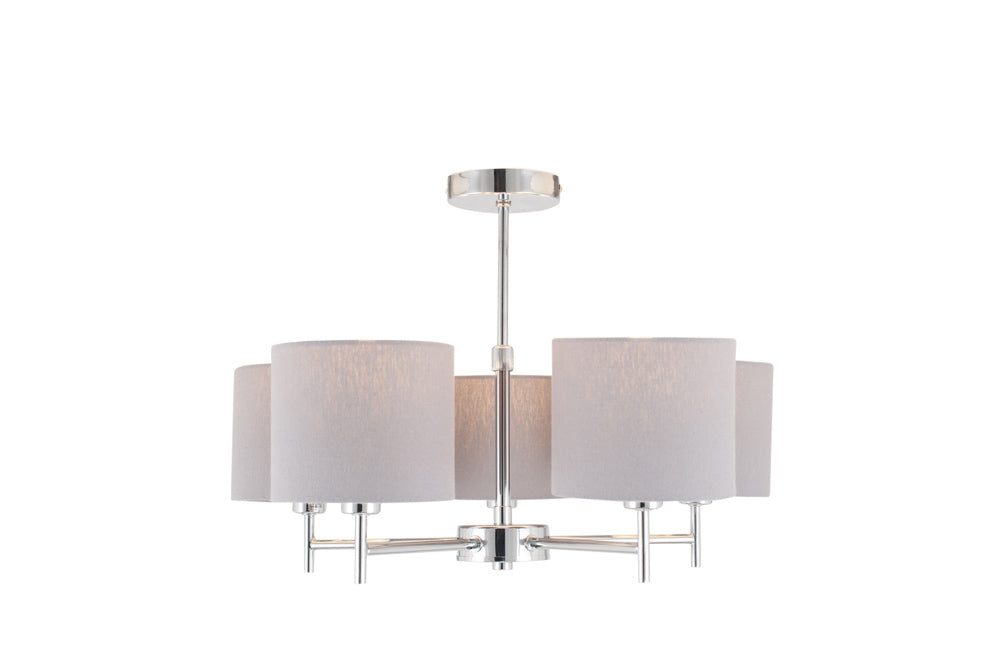 Pacific Plaza Silver Metal and Grey Linen 5 Arm Pendant 35-288