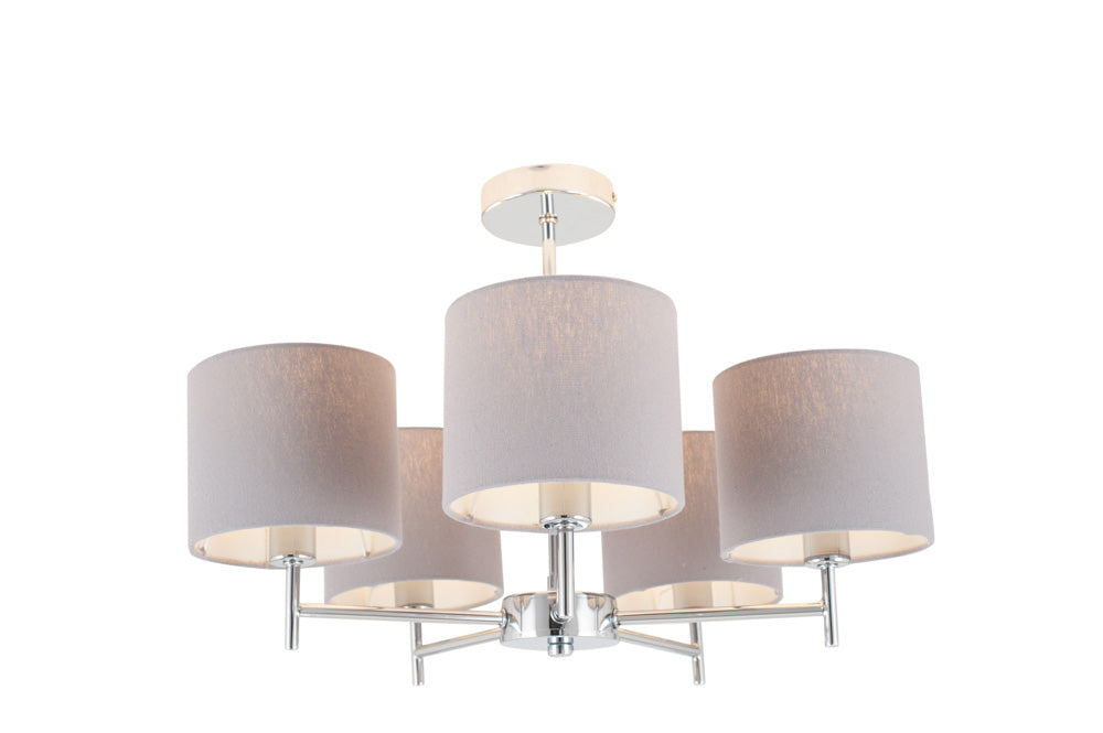 Pacific Plaza Silver Metal and Grey Linen 5 Arm Pendant 35-288