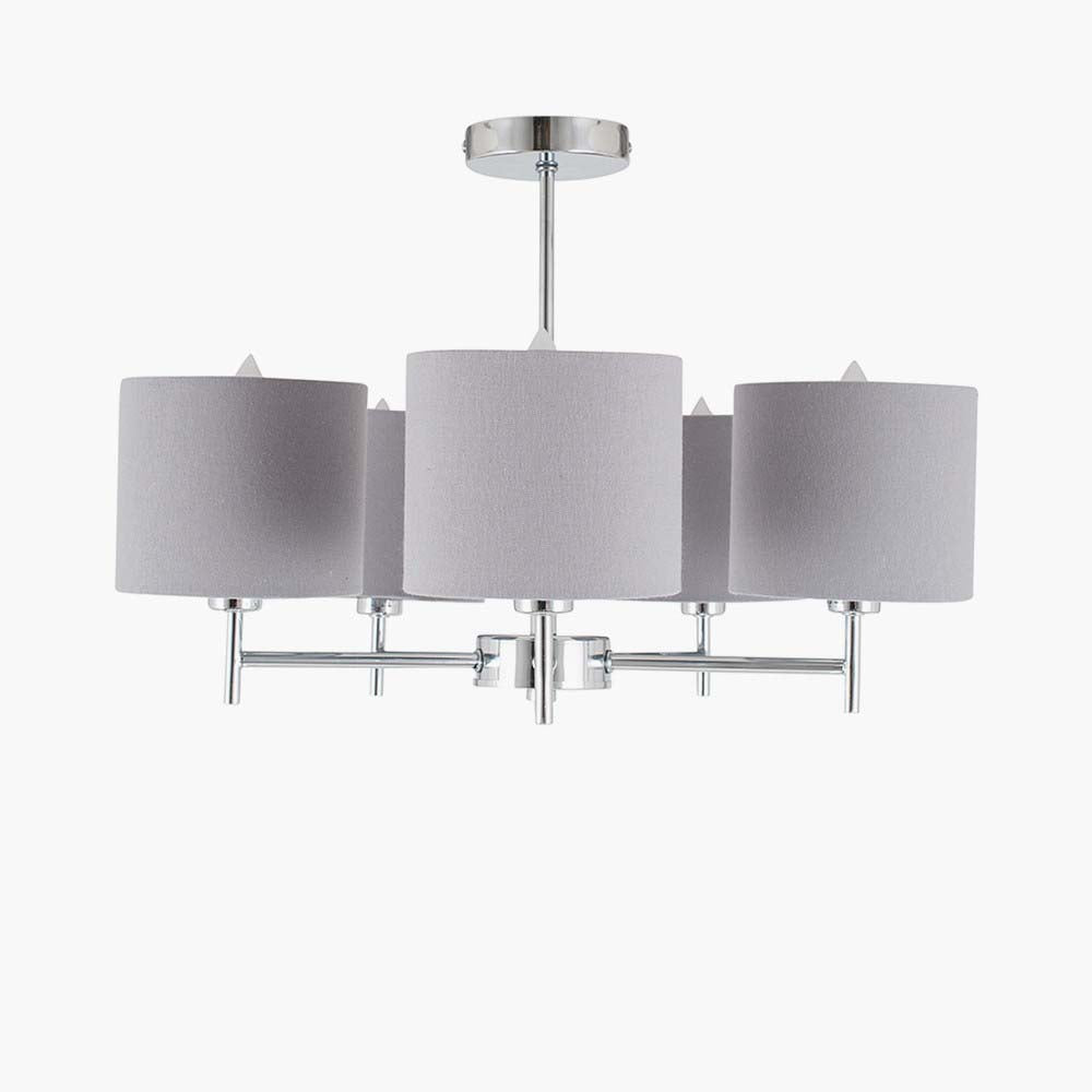 Pacific Plaza Silver Metal and Grey Linen 5 Arm Pendant 35-288