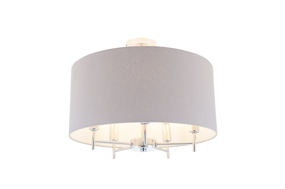 Pacific Plaza Silver Metal and Grey Linen Pendant 35-289