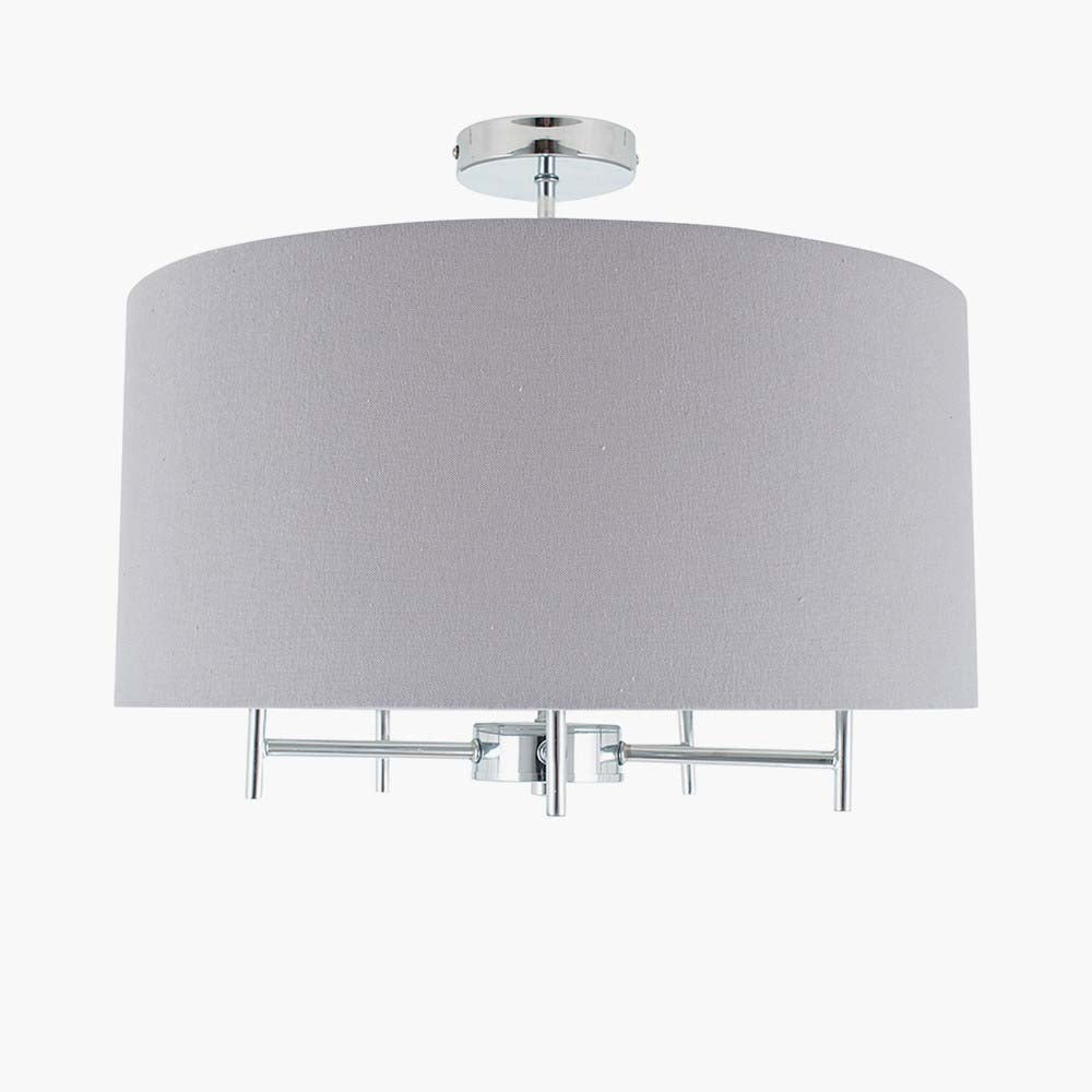 Pacific Plaza Silver Metal and Grey Linen Pendant 35-289
