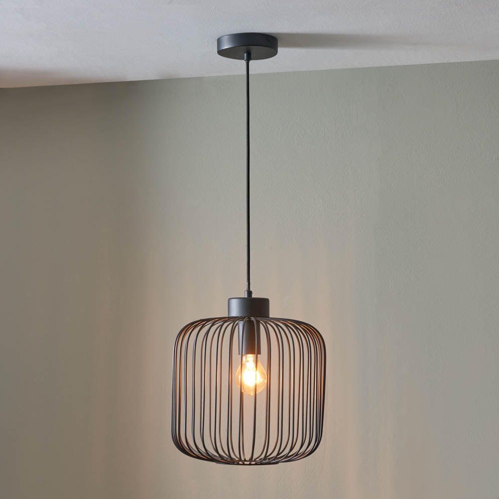 Pacific Dania Matt Black Metal Wire Pendant 35-299