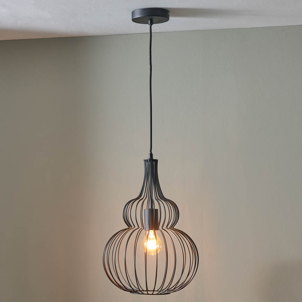 Pacific Dania Matt Black Metal Shaped Wire Pendant 35-300