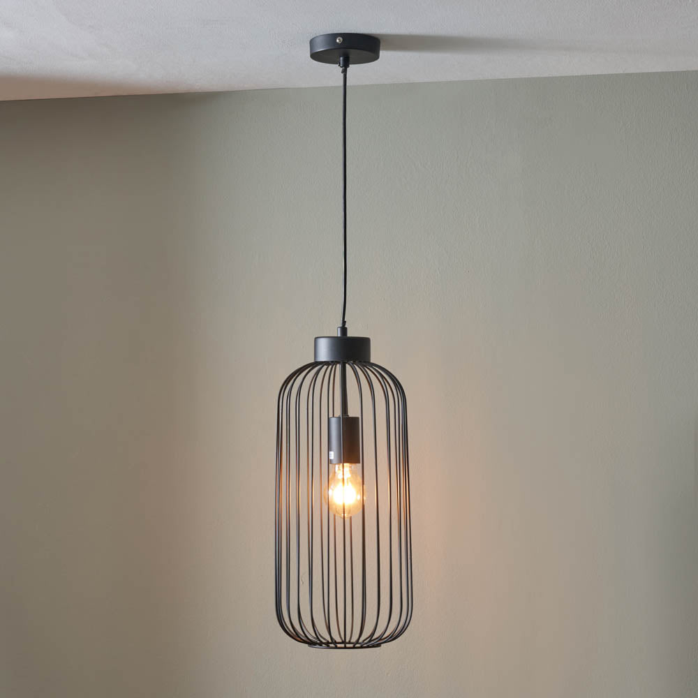 Pacific Dania Matt Black Metal Wire Tall Pendant 35-304