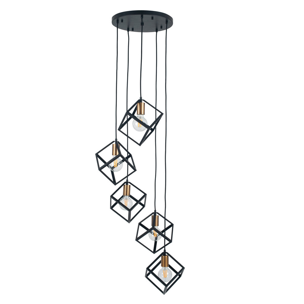 Pacific Alessio Matt Black Metal Five Cube Pendant 35-306