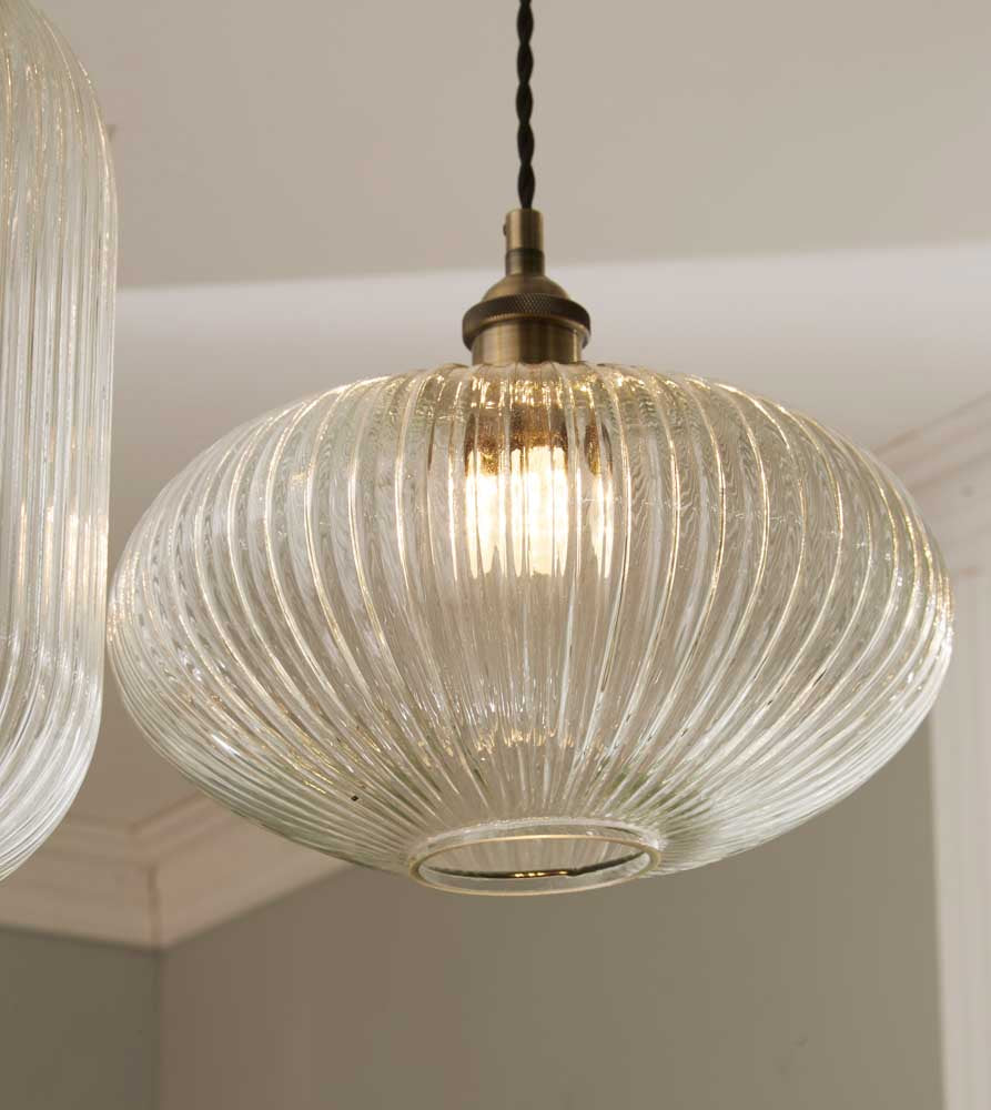 Pacific Abigail Clear Ribbed Glass Oval Pendant 35-311