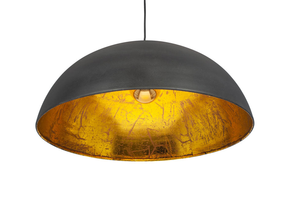 Pacific Anders Matt Black and Gold Leaf Metal Dome Pendant 35-314