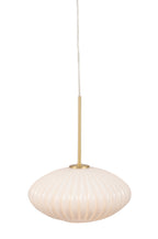 Pacific Emilia White Glass and Gold Metal Ribbed Oval Pendant 35-324