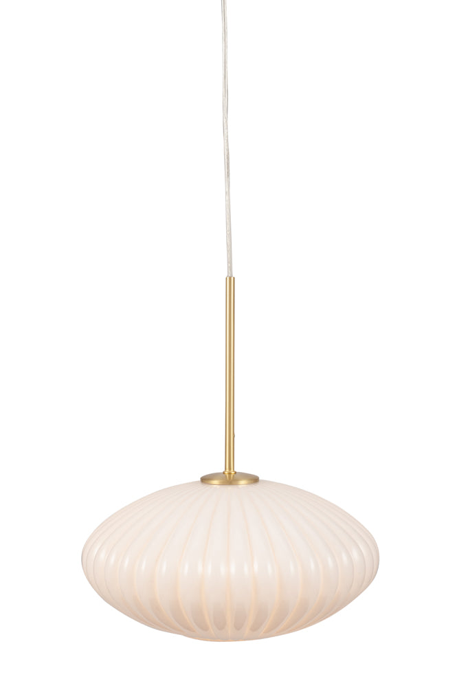 Pacific Emilia White Glass and Gold Metal Ribbed Oval Pendant 35-324