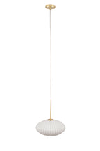 Pacific Emilia White Glass and Gold Metal Ribbed Oval Pendant 35-324