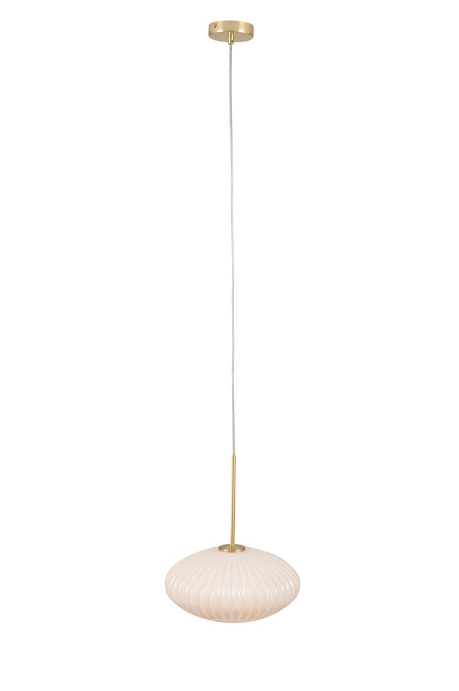 Pacific Emilia White Glass and Gold Metal Ribbed Oval Pendant 35-324