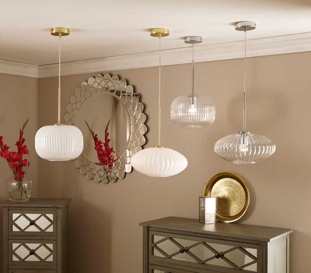 Pacific Emilia White Glass and Gold Metal Ribbed Oval Pendant 35-324