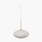 Pacific Emilia White Glass and Gold Metal Ribbed Oval Pendant 35-324