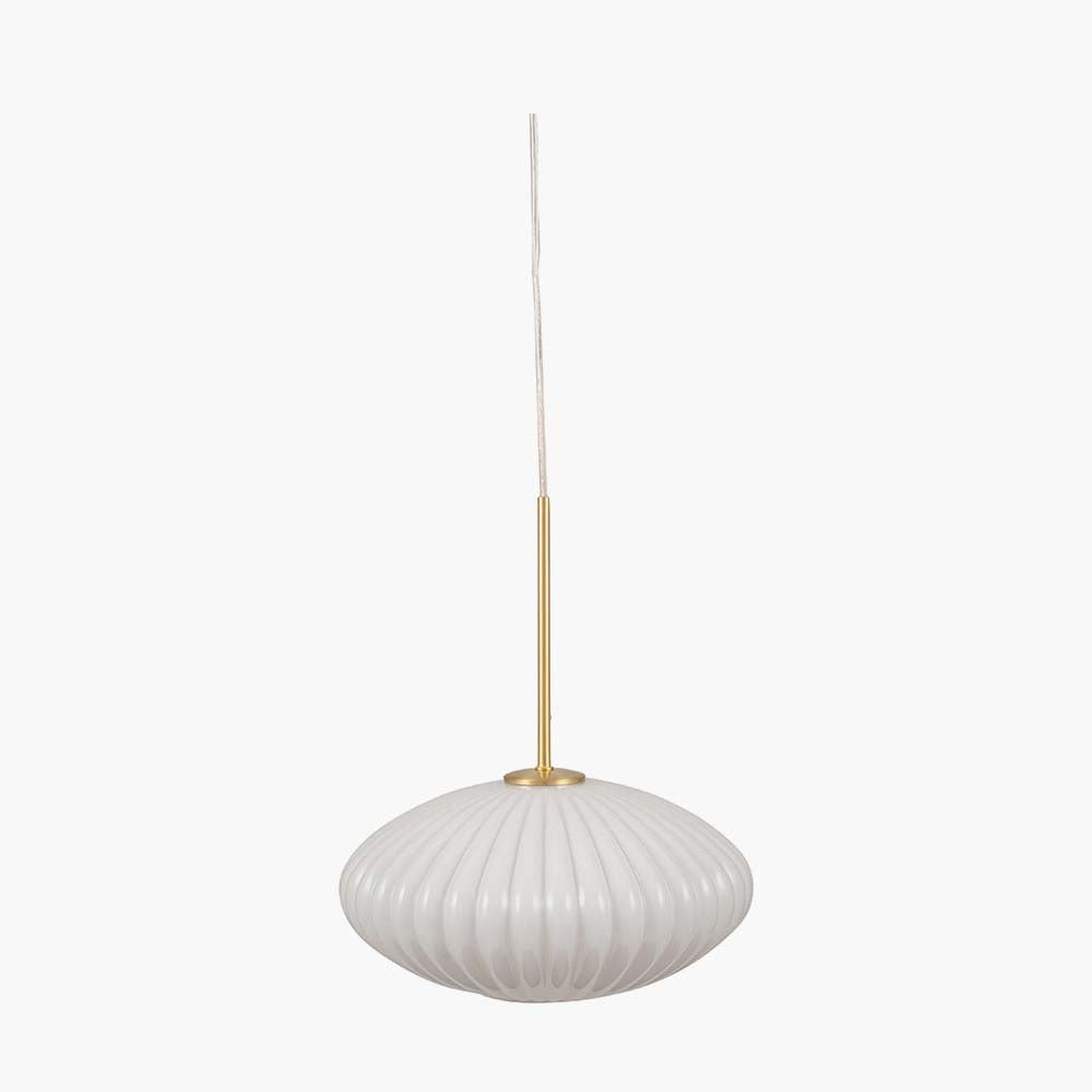 Pacific Emilia White Glass and Gold Metal Ribbed Oval Pendant 35-324