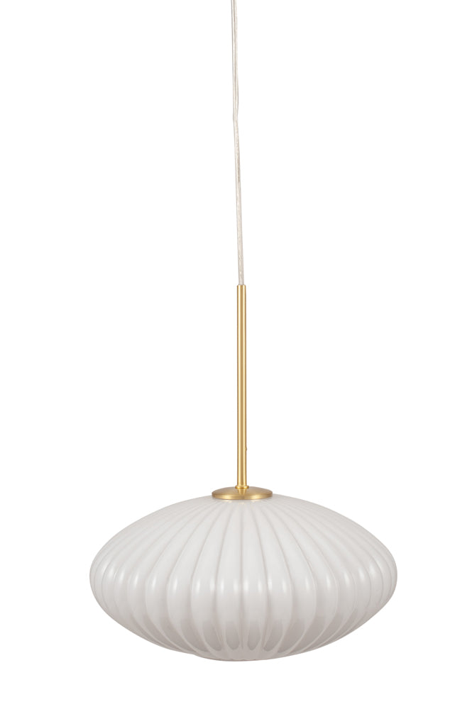 Pacific Emilia White Glass and Gold Metal Ribbed Oval Pendant 35-324