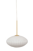 Pacific Emilia White Glass and Gold Metal Ribbed Oval Pendant 35-324
