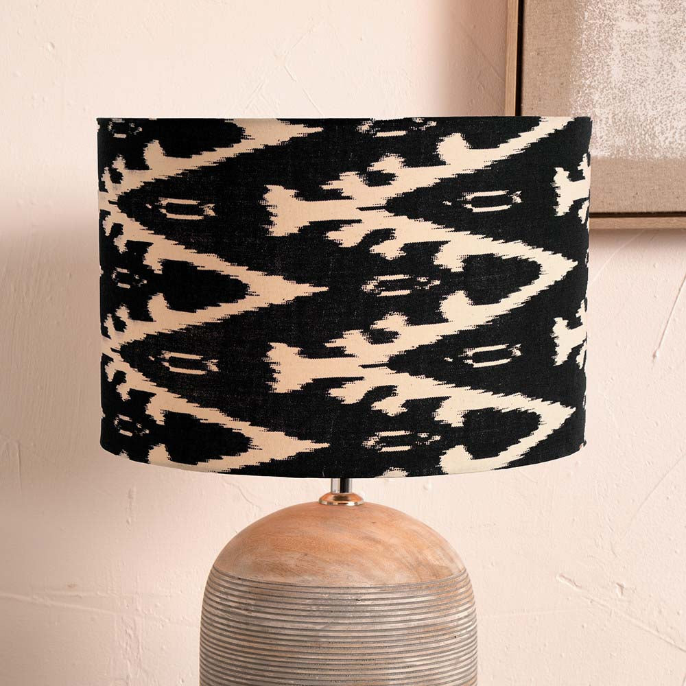 Pacific Lars 30cm Black Ikat Patterned Cylinder Shade 36-066-12BK