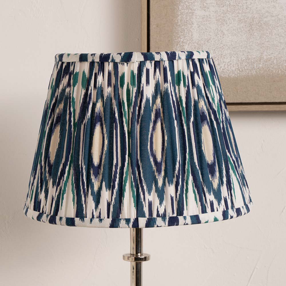 Pacific Izara 45cm Ocean Blue Ikat Patterned Gathered Tapered Shade 36-067-18OB
