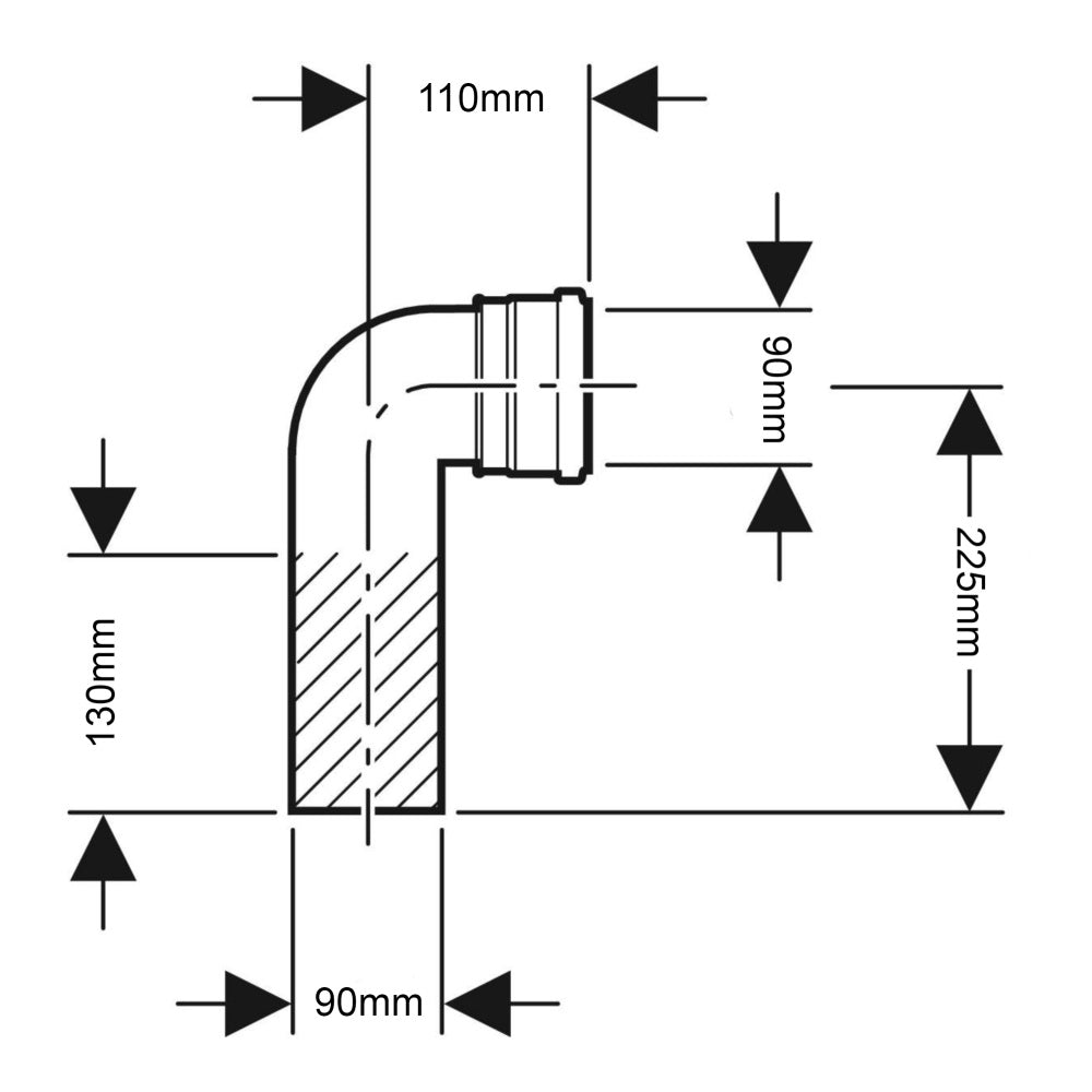 Geberit HDPE 90 Degree Bend Connection For Wall Hung WC