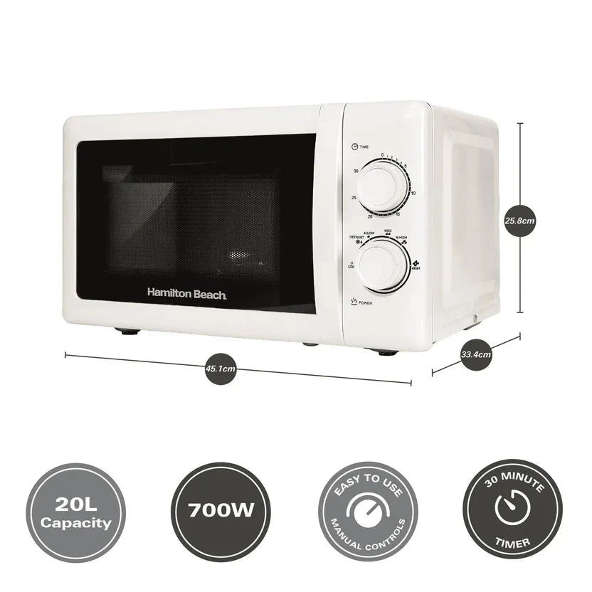 Hamilton Beach HBMX79SSW 20L Manual Microwave With Stainless Steel Cavity-White