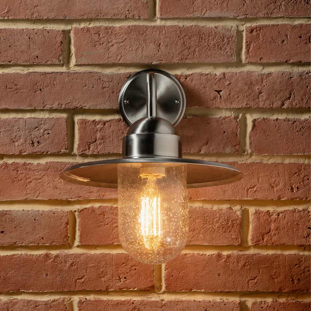 Pacific Lilium Brushed Steel Metal and Glass Fisherman Wall Light 40-012