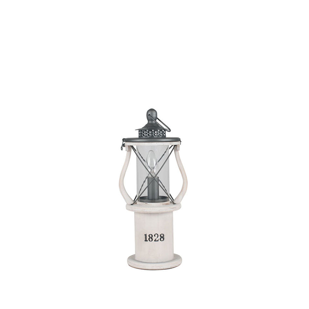 White Wooden Lantern Table Lamp