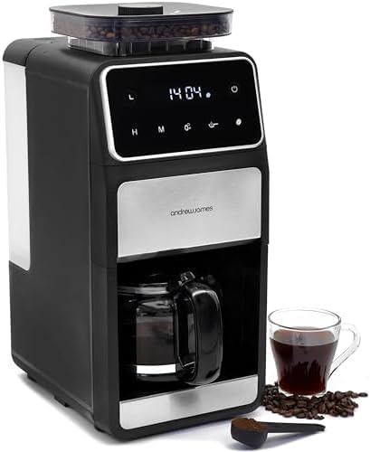 Andrew James Coffee Machine Bean to Cup Filter Ground Coffee Built-In Grinder Programmable
