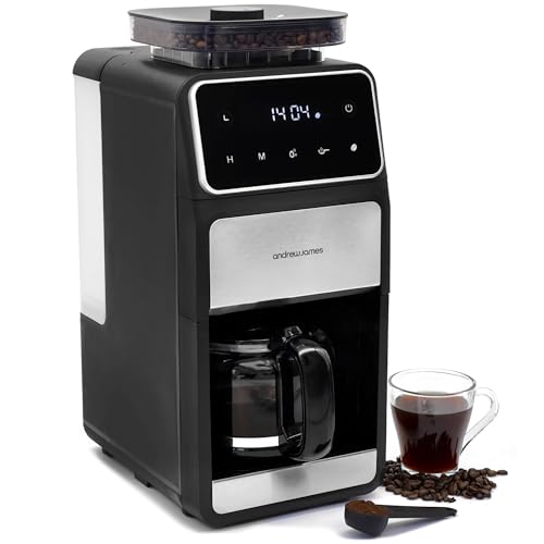 Andrew James Coffee Machine Bean to Cup Filter Ground Coffee Built-In Grinder Programmable