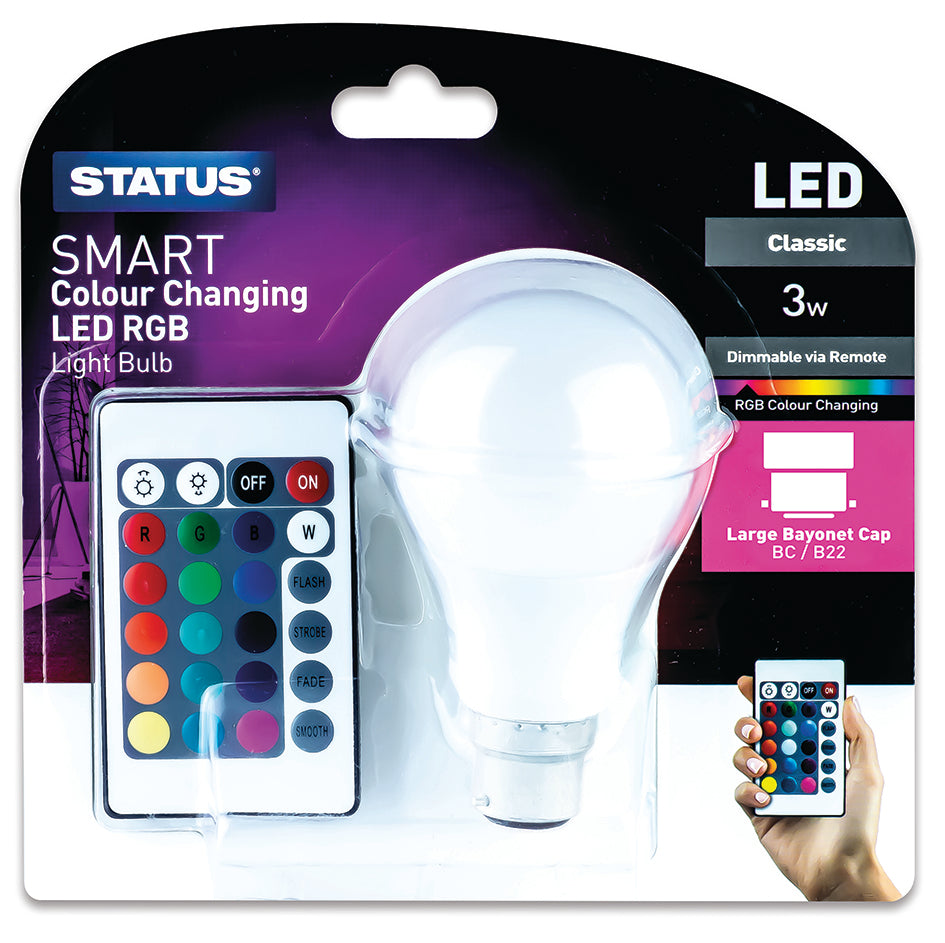 3W BC LED Colour Changing Light Bulb with Remote