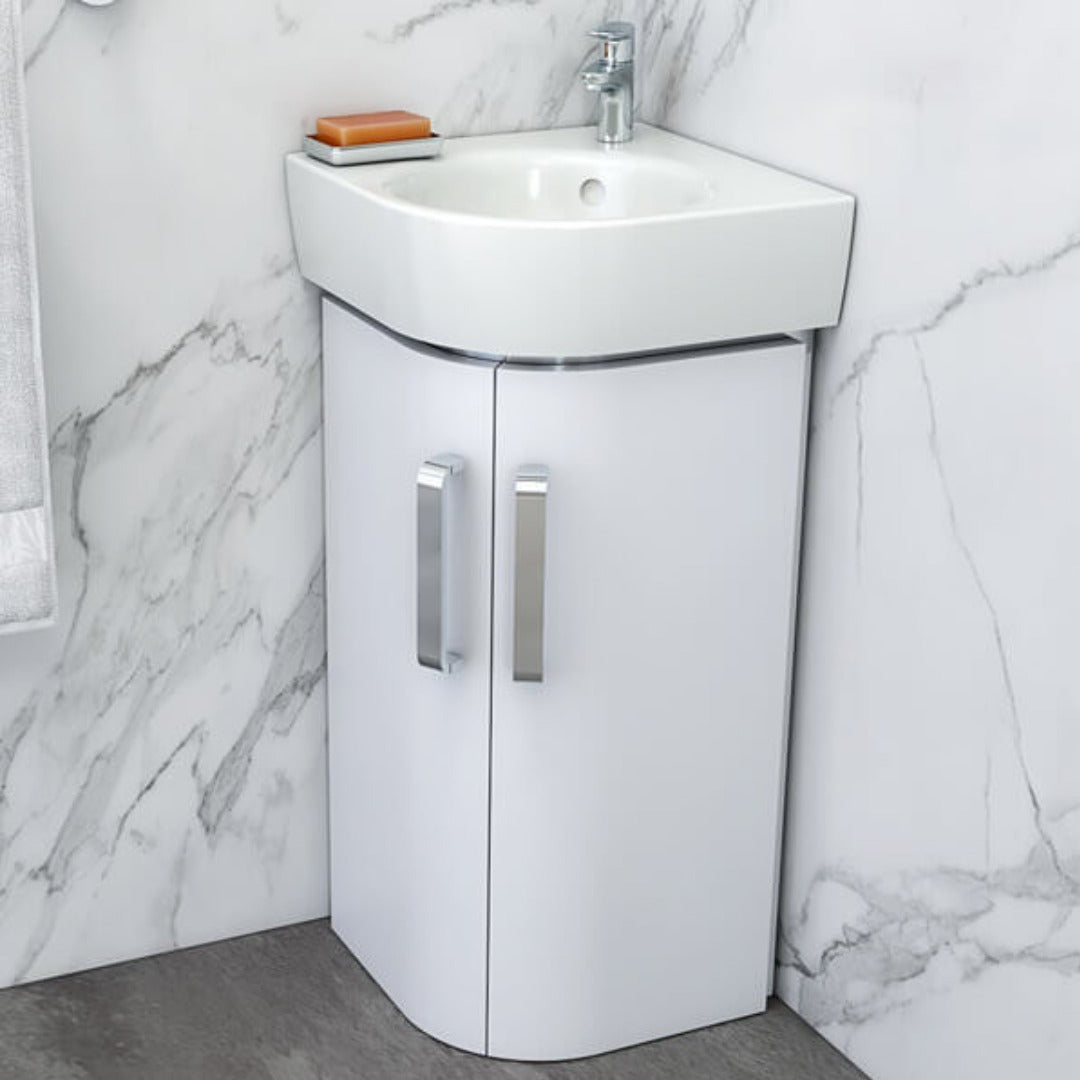 Twyford Selnova Compact Corner Two Door Cabinet & Basin - White