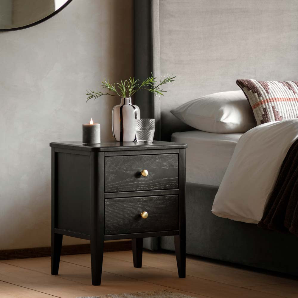 Arla 2 Drawer Bedside Table Black