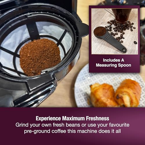 Andrew James Coffee Machine Bean to Cup Filter Ground Coffee Built-In Grinder Programmable
