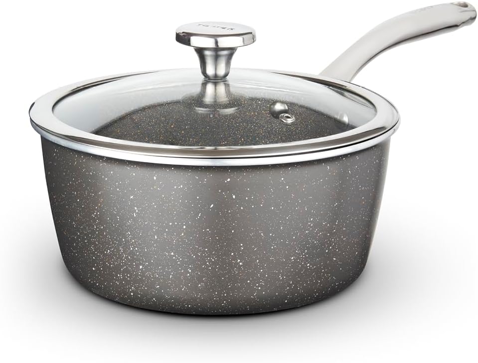 Tower T900217 Cerastone Pro 22cm Forged Saucepan with Tempered Glass Lid - Graphite