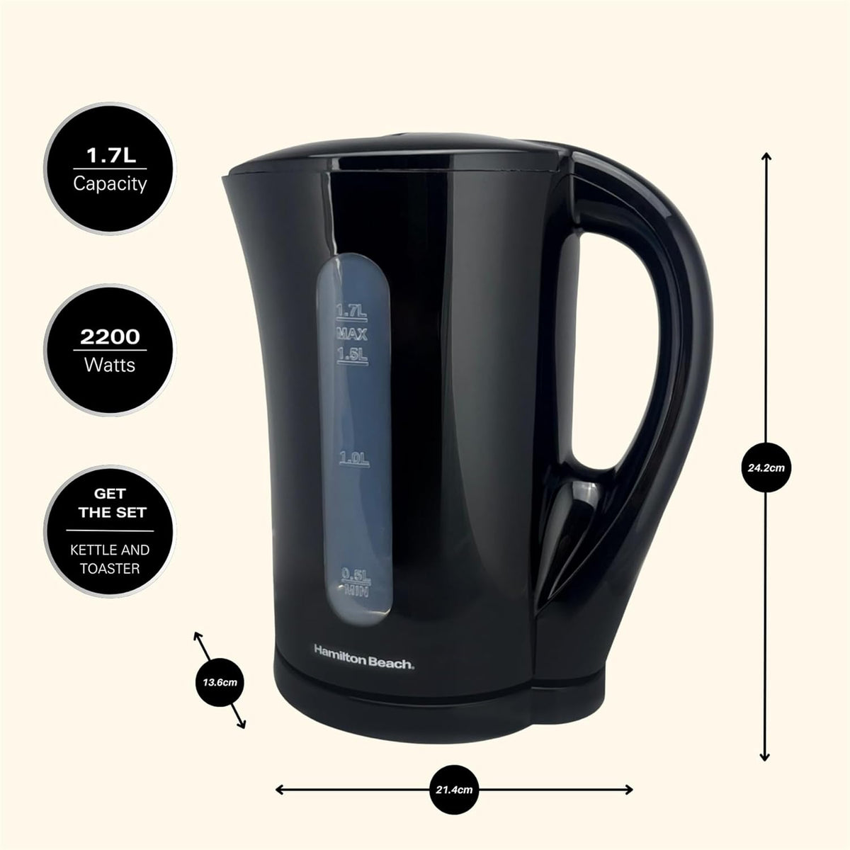 Hamilton Beach HB1107B  Essential - Kettle - 1.7L - Black